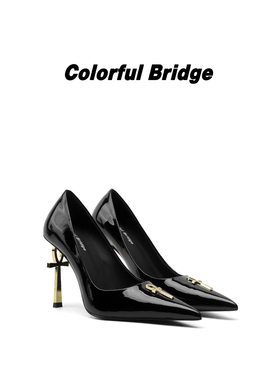 Colorful Bridge【金曜】Ankh钥匙系列 黑色漆皮金色异形跟高跟鞋
