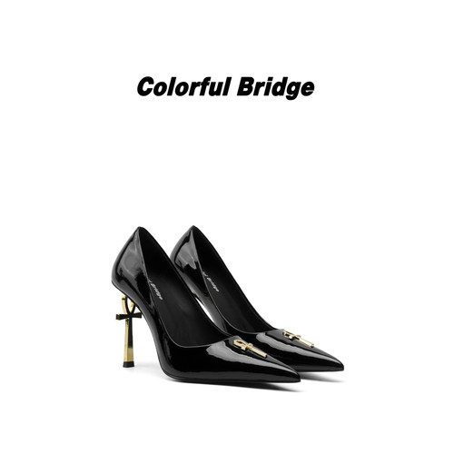 Colorful Bridge【金曜】Ankh钥匙系列 黑色漆皮金色异形跟高跟鞋