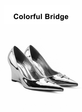 Colorful Bridge丨Crucifix十字架系列 镜面银坡跟高跟鞋女士单鞋