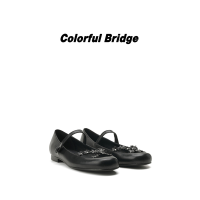 Colorful Bridge【花隐】朋克铆钉花朵玛丽珍鞋 平底扣带女士单鞋