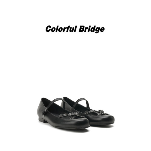 Colorful Bridge【花隐】朋克铆钉花朵玛丽珍鞋 平底扣带女士单鞋