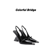Bridge 棱影 异形坡跟高跟 Colorful 金属小方头后空浅口凉鞋