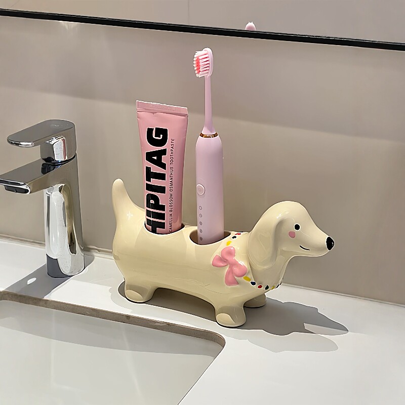腊肠狗牙刷置物架陶瓷电动牙刷架免打孔牙膏架可爱高颜值2025新款