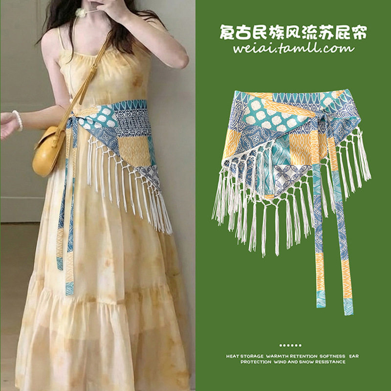 春夏季个性流苏系叠穿三角形丝巾