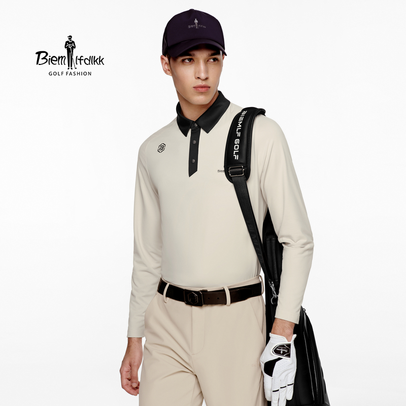 【韩国网眼面料】比音勒芬高尔夫秋男休闲运动舒适翻领长袖POLO衫