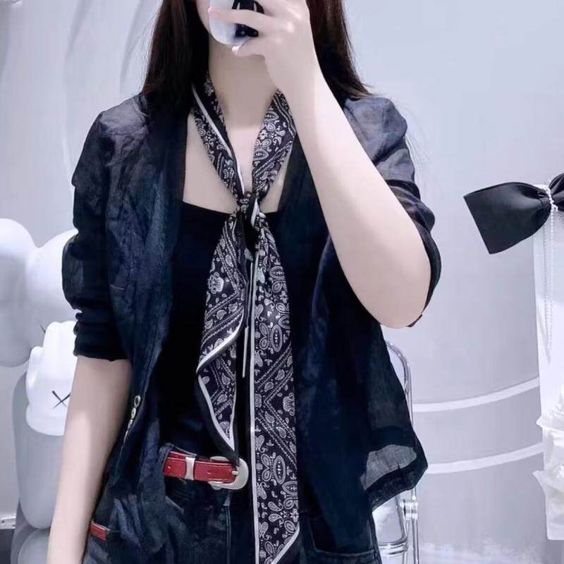 丝带搭配衣服洋气小丝巾网红女士丝巾春天腰果花小围巾护颈飘带腰
