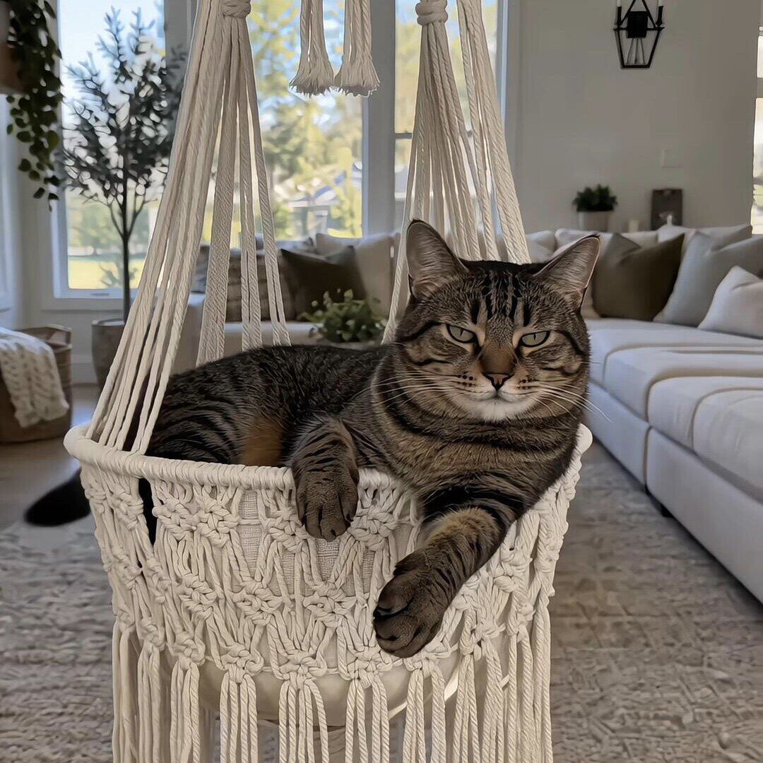 猫咪吊床悬挂式猫窝半封闭式安全感卧室阳台宠物猫别墅藤编收纳筐