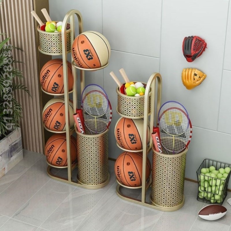 家用篮球置物架足球收纳架室内球拍收纳筐运动器材收纳架放球架框