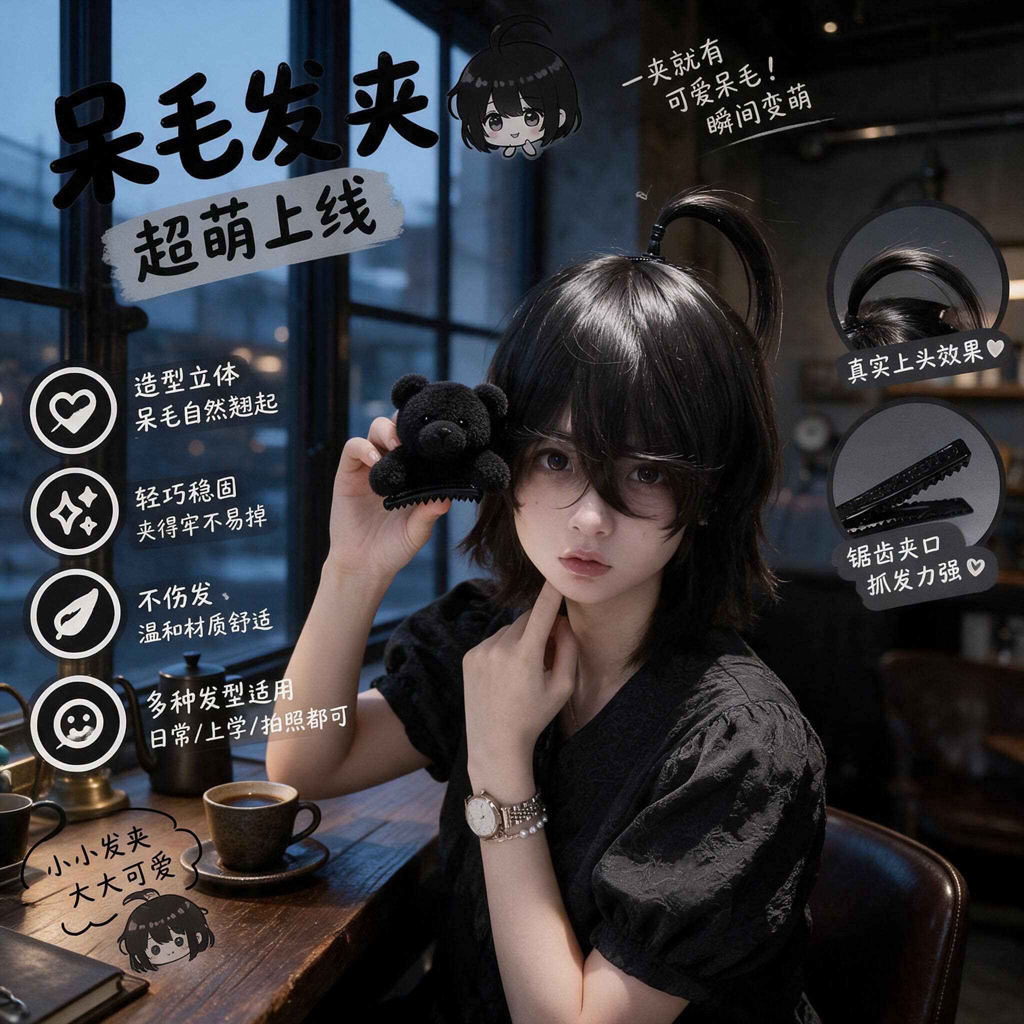 呆毛发夹小啾啾发夹搞怪呆毛发夹女cos假发小辫子侧边刘海鸭嘴夹