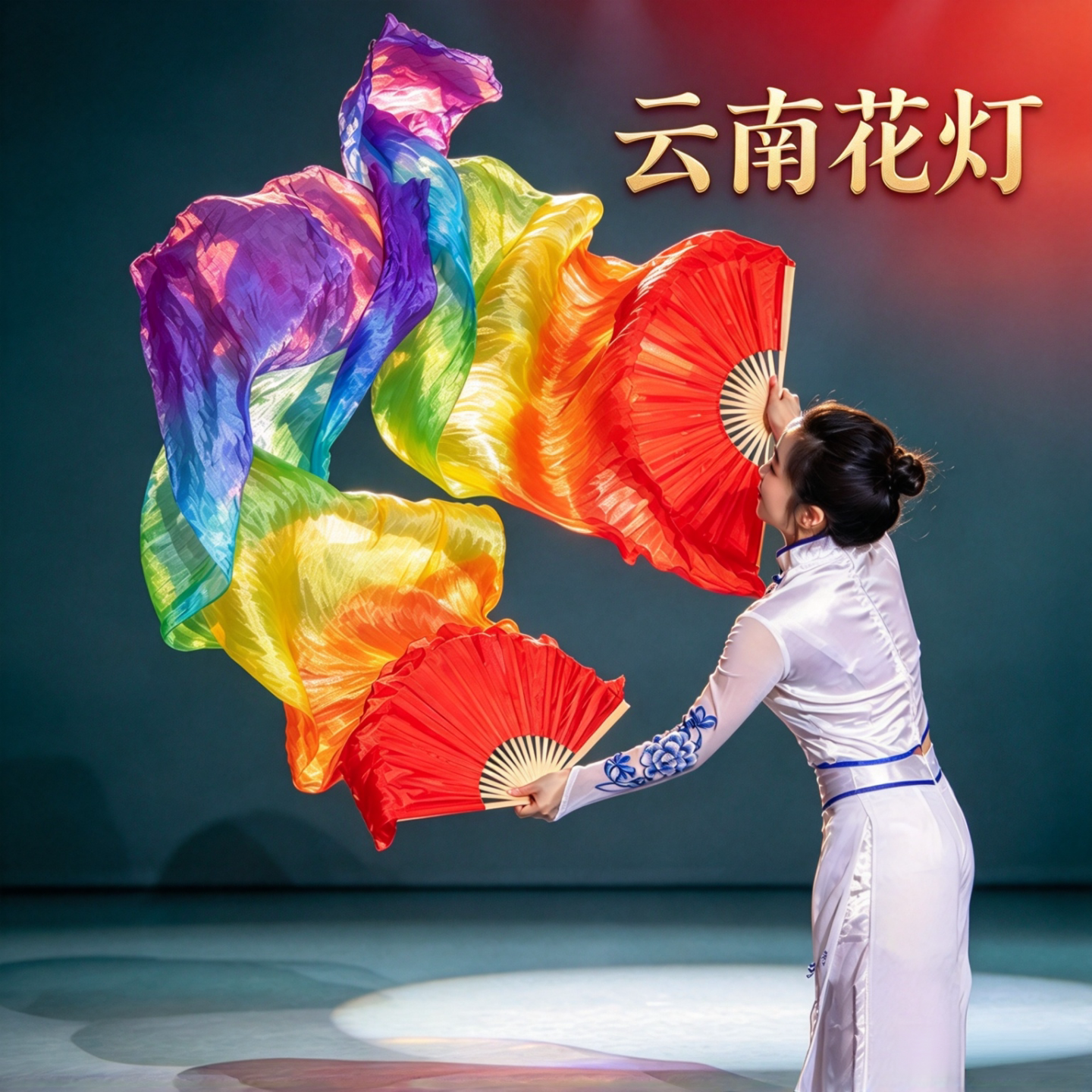 云南花灯扇子加长五彩海派秧歌扇新款广场舞健身运动会跳舞舞蹈扇