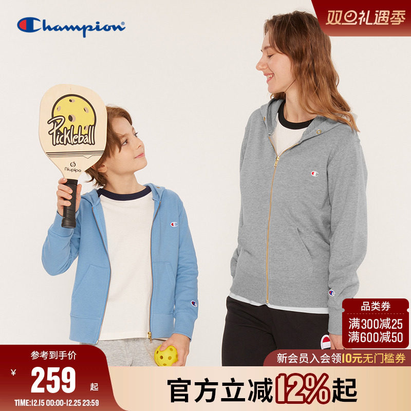 Champion冠军儿童装25秋冬新款男女大小童亲子针织连帽卫衣外套潮