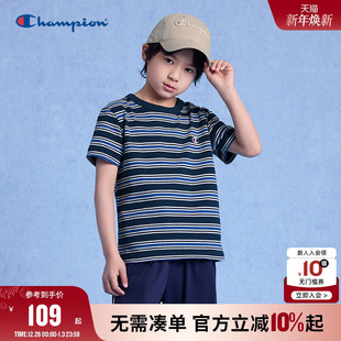 柔软亲肤刺绣小C条纹短袖 新款 T恤 2025夏季 Champion冠军男女儿童装