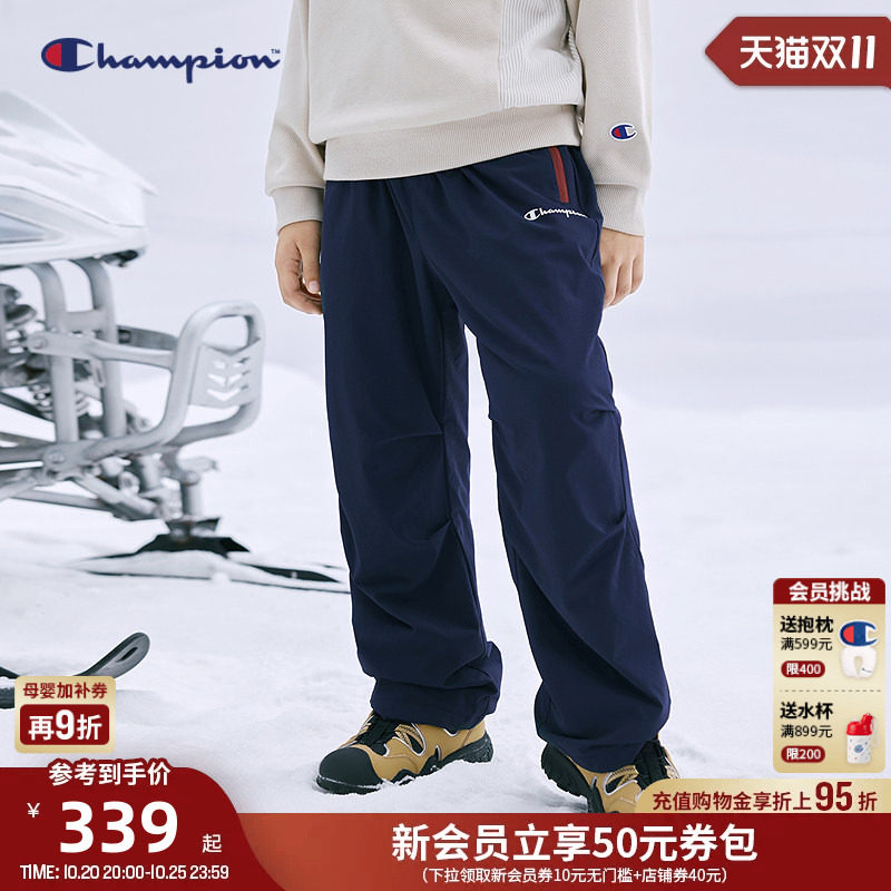Champion冠军26冬男女童加绒休闲感运动阔腿直筒长裤子