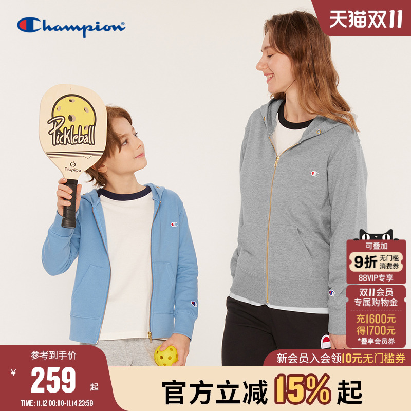 Champion冠军儿童装25秋冬新款男女大小童亲子针织连帽卫衣外套潮
