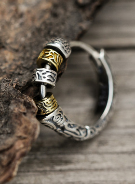 新款泰「唐草纹设计感耳环痞帅耳