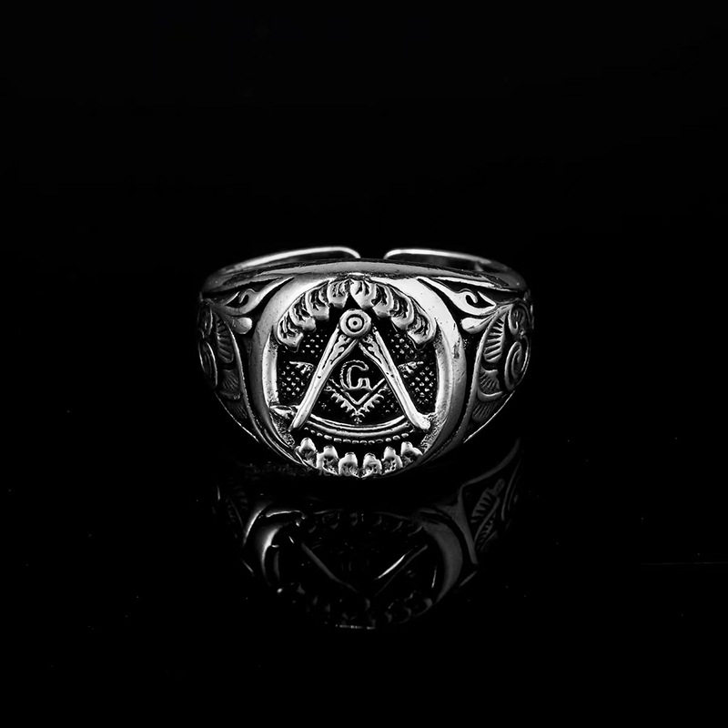 新款S925银复古共济会戒指霸气百