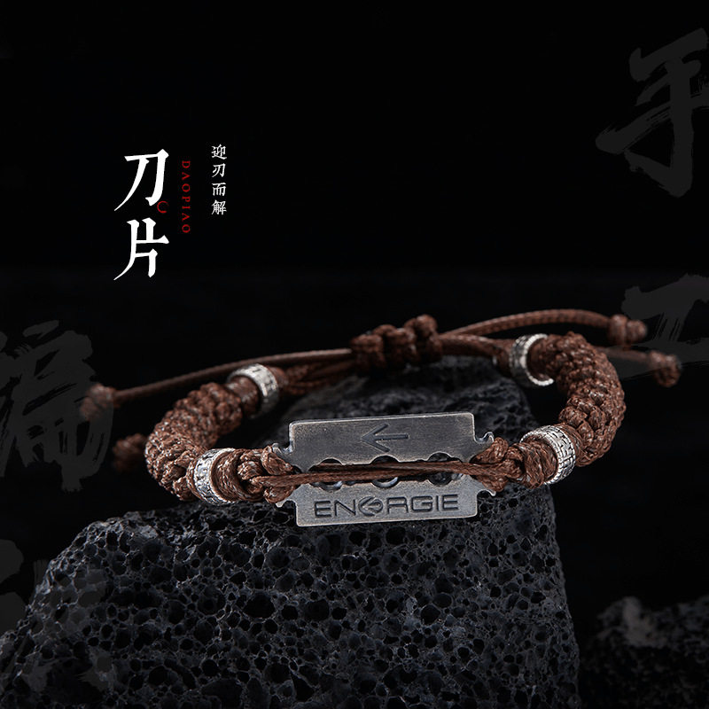新款S925银片皮绳手链男士个性霸