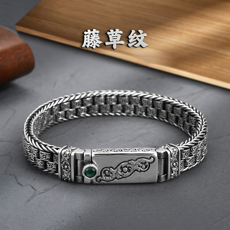 新款S925银新款锆石藤草纹编织手
