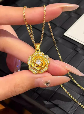 新款新中式国潮风玫瑰花项链高闪