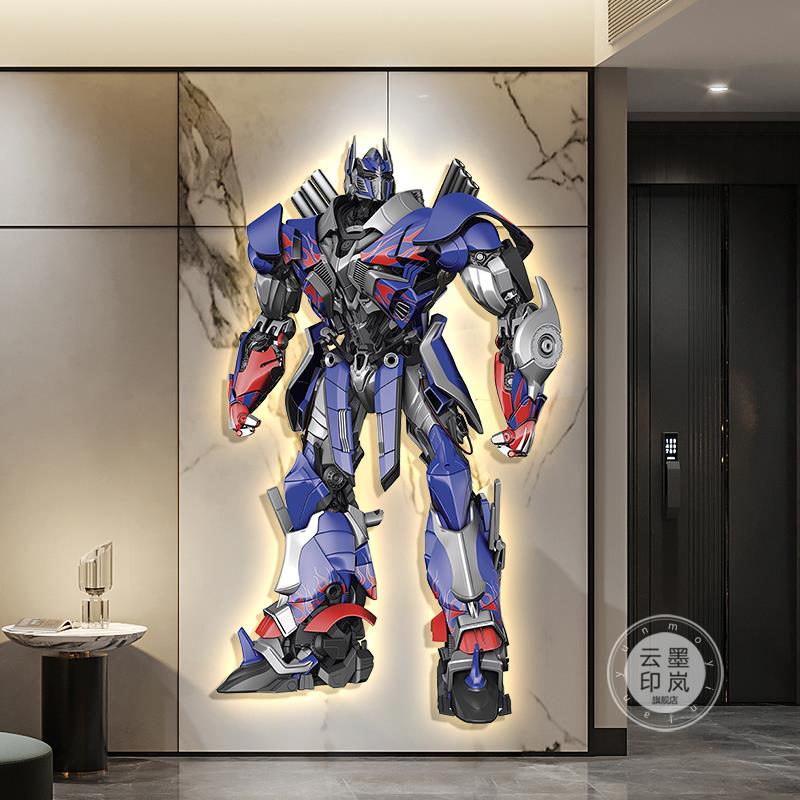 变形金刚擎天柱led灯光画网咖玄关电竞房挂画男孩卧室墙壁装饰画