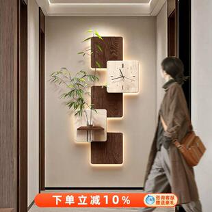 中古风玄关装饰画画入户正对门钟表挂画画意式极简挂钟客厅高级感