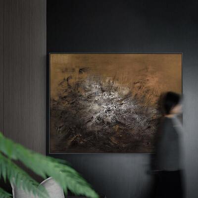 赵无极新中式中古侘寂风抽象挂画客厅装饰画餐厅书房茶室卧室壁画