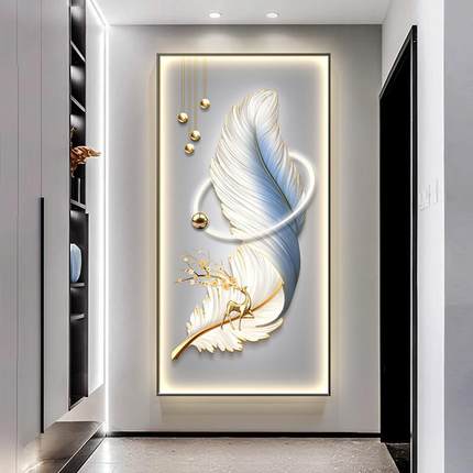 羽毛轻奢现代简约入户玄关装饰画客厅走廊过道高级感led带灯挂画