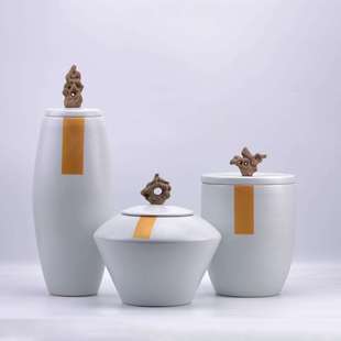 新中式 饰品 白色陶瓷罐摆件家居样板房客厅电视柜玄关茶室茶楼软装
