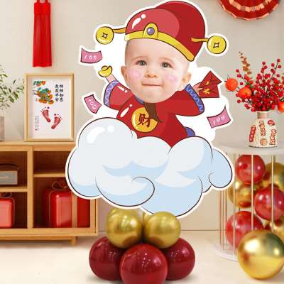 生日人形立牌百日宴布置迎宾牌满月宝宝头像照片周岁大头娃娃kt板