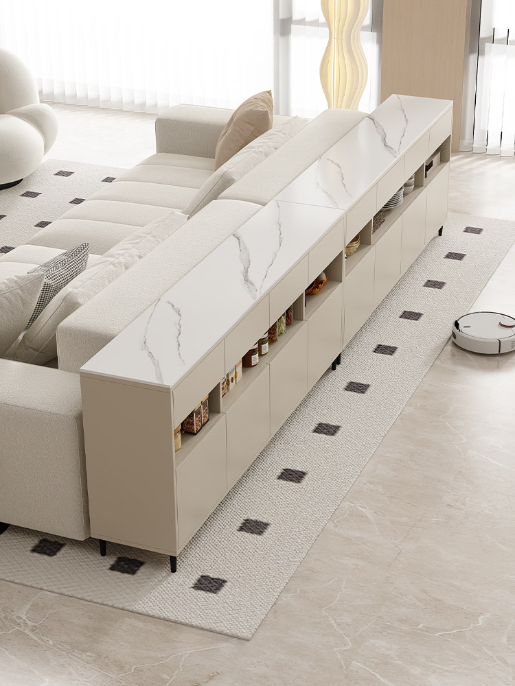 沙发边柜窄柜横厅靠山柜隔断置物柜简约茶水柜客厅岩板收纳餐边柜