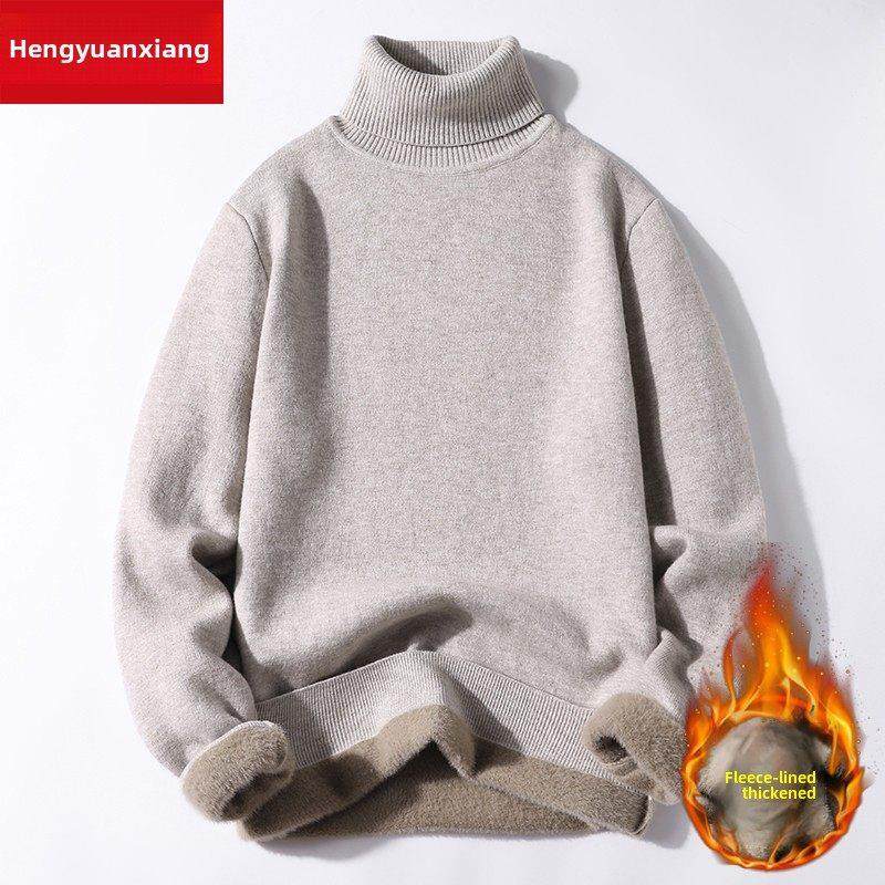 恒源祥高领羊毛衫男加绒加厚冬季纯色青年休闲针织保暖软糯羊绒衫