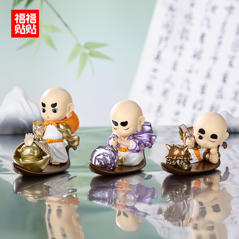 福福贴贴 阿福小和尚手办汽车摆件解压玩具桌面治愈解压可爱盲盒