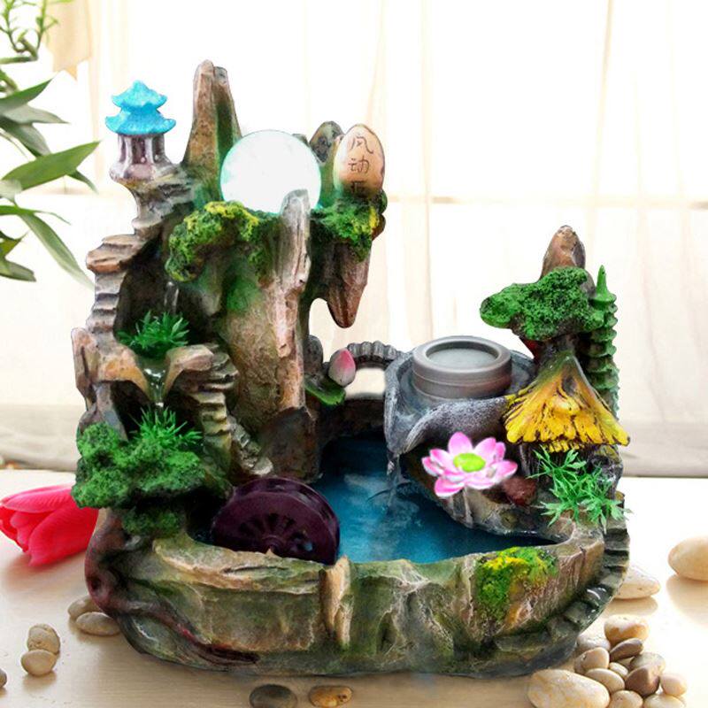 桌面假山流水喷泉盆景风水轮工艺品加湿客厅家居开业送礼招财摆件
