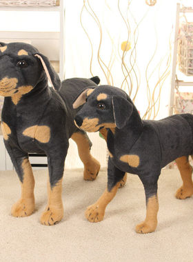 仿真杜宾犬毛绒玩具狗公仔小狗狗黑立狗玩偶送儿童孩生日礼物