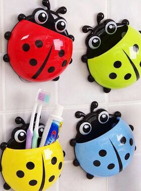 免打孔七星瓢虫牙刷架置物架卡通吸壁式收纳可爱吸盘式创意牙刷架