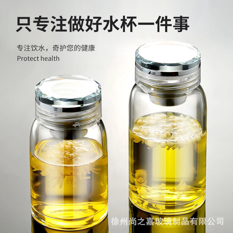 层硼硅玻璃水杯水晶盖车载茶水分离杯耐温密封泡茶杯子带盖