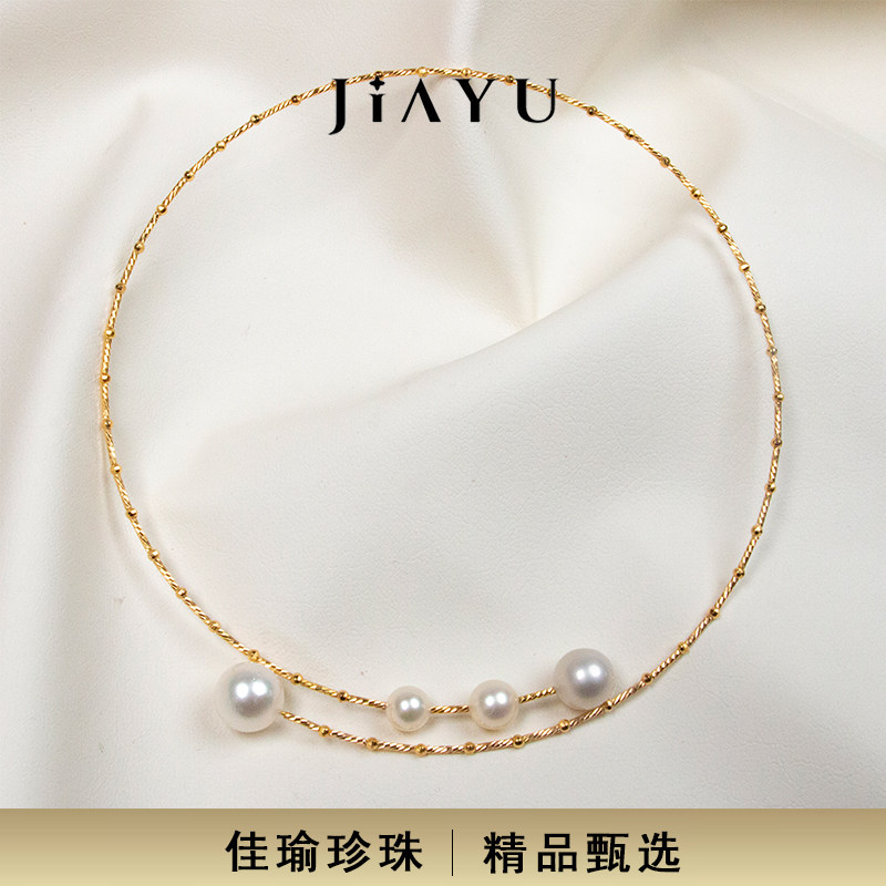 JIAYU PEARL/天然海水澳洲白珠akoya多珠原创设计纯银款式项圈
