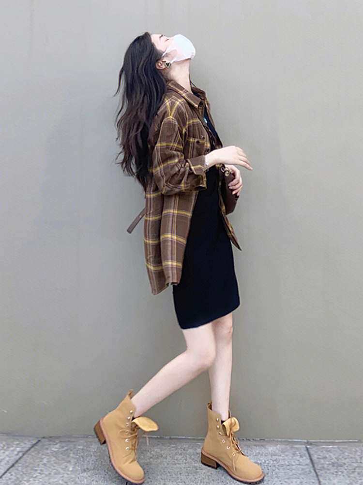 格子衬衫连衣裙两件套装秋季高级感气质网红女神范御姐高冷系穿搭