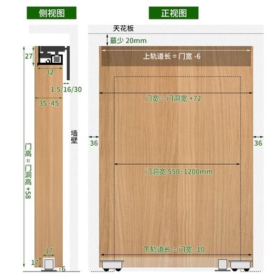双缓冲无轨幽灵门五金配件厨房卧室隔断门无下轨推拉移门专用滑轨