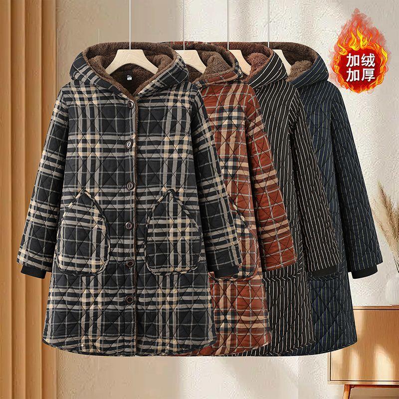 女士可外穿省服冬季妈妈装女款加绒省服罩衣百搭休闲棉衣外套三层图片