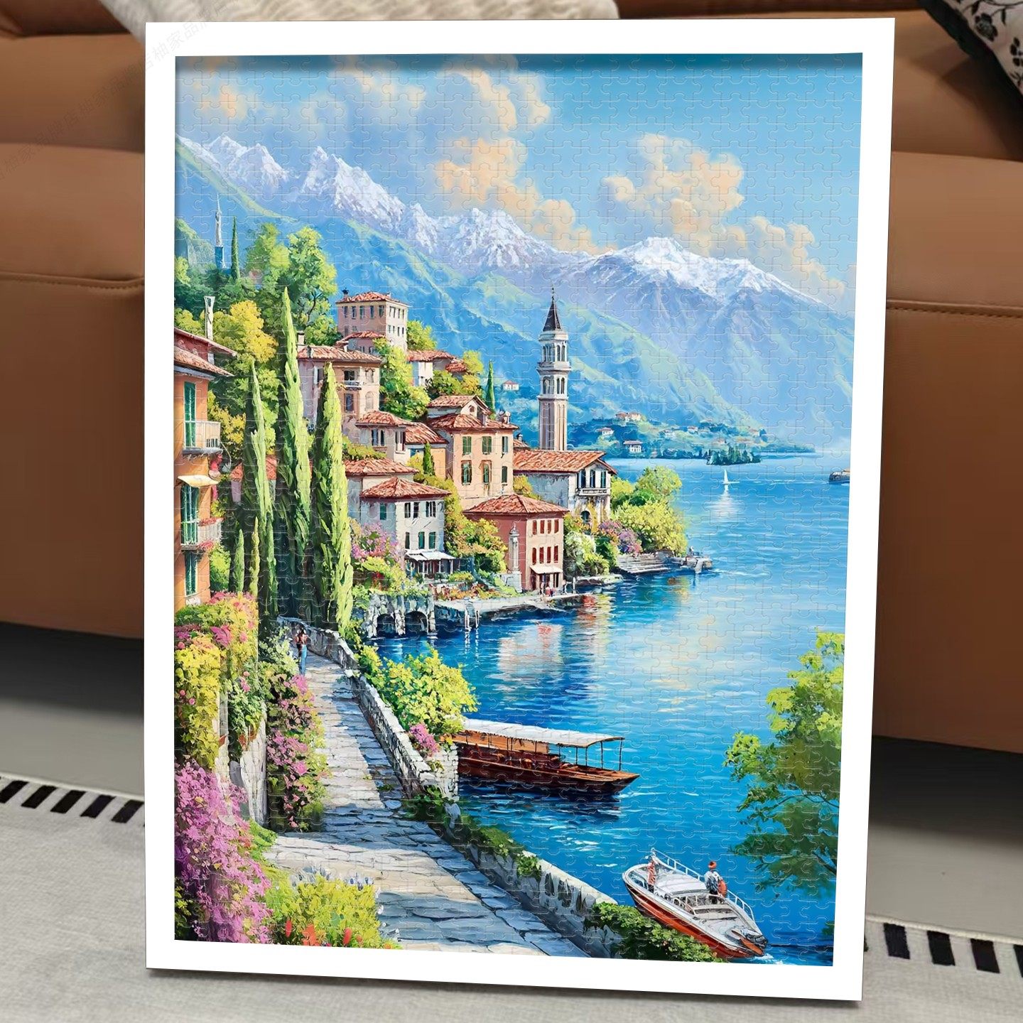 米兰科莫湖木质拼图1000片带相框油画高颜值装饰挂画高档益智玩具
