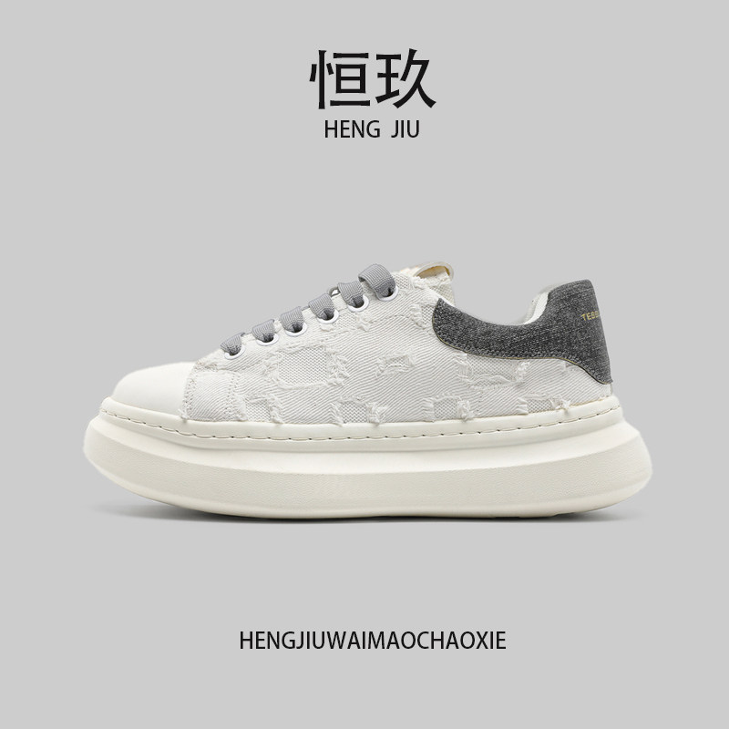 稀缺捡漏男士夏季厚底增高做旧潮流百搭老爹鞋小众帆布透气面包鞋