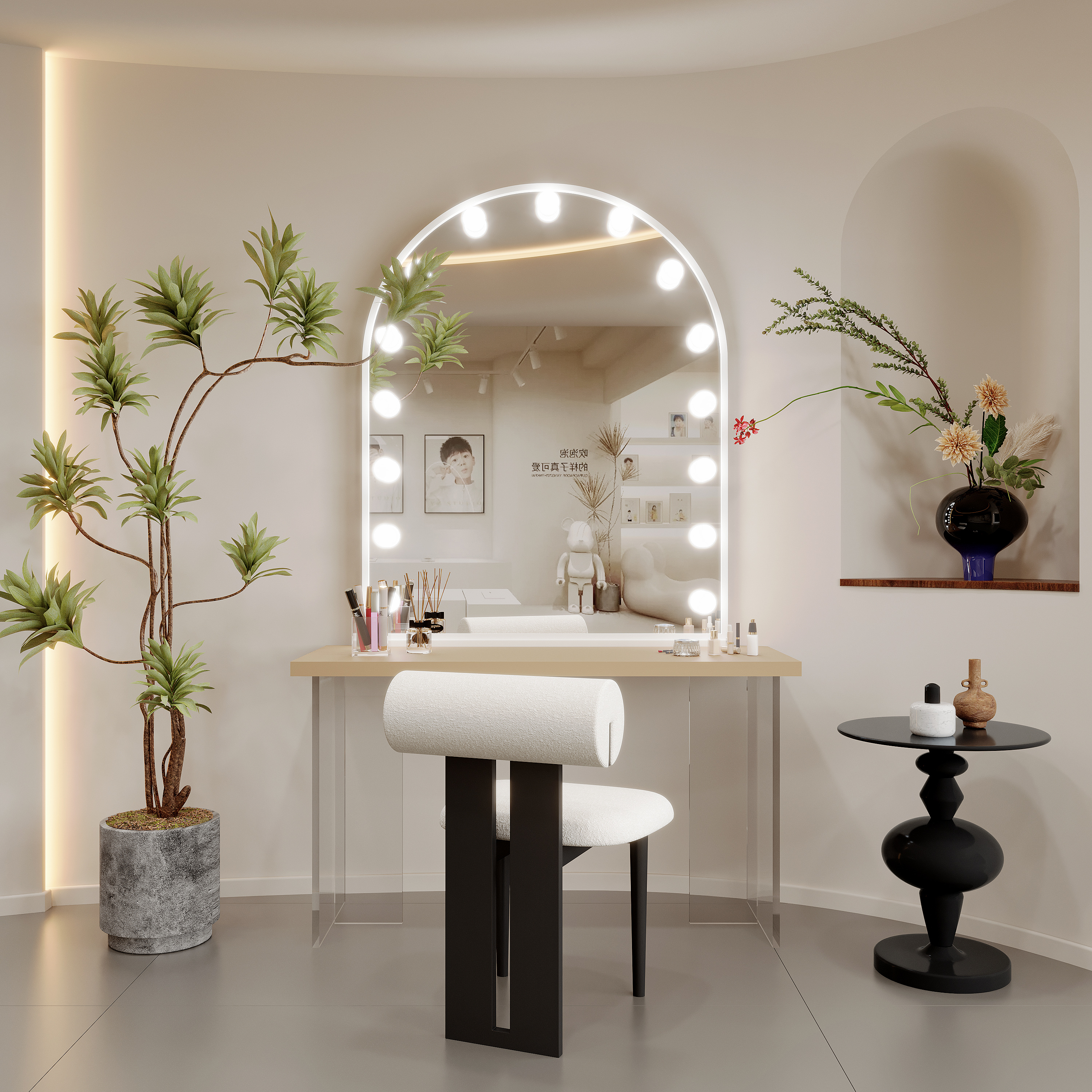 双人专业化妆镜台带灯