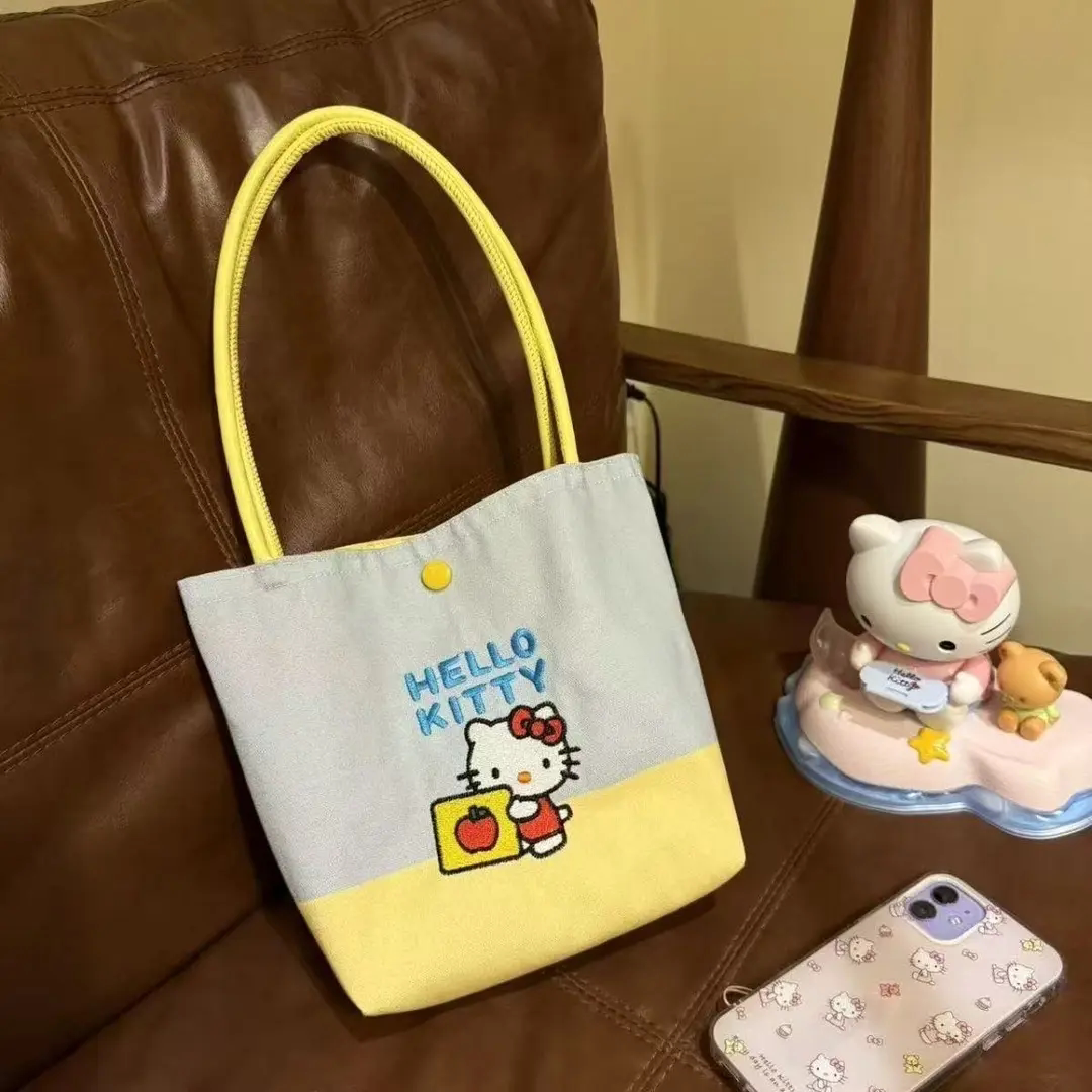 奶黄撞色Kitty刺绣高颜值手提包