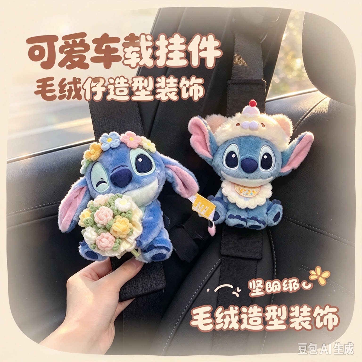 史迪仔手捧花汽车安全带护肩套