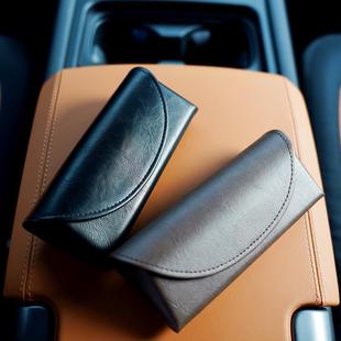 皮质眼镜盒高档软包太阳GM太阳眼镜盒车载近视眼镜保护套装收纳盒