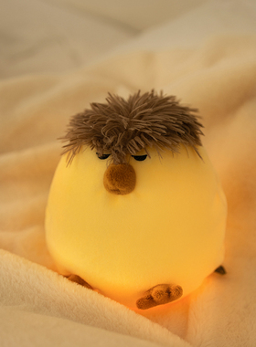 可爱小格安抚毛绒小夜灯黄色卡通造型台灯卧室睡眠灯暖光护眼摆件