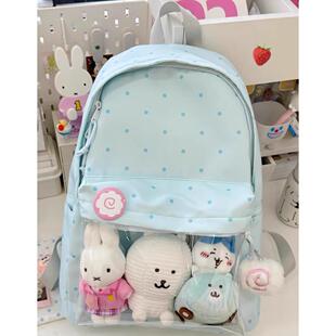 高颜值蓝色波点痛包双肩背包古早味书包小食量痛层百搭日系书包