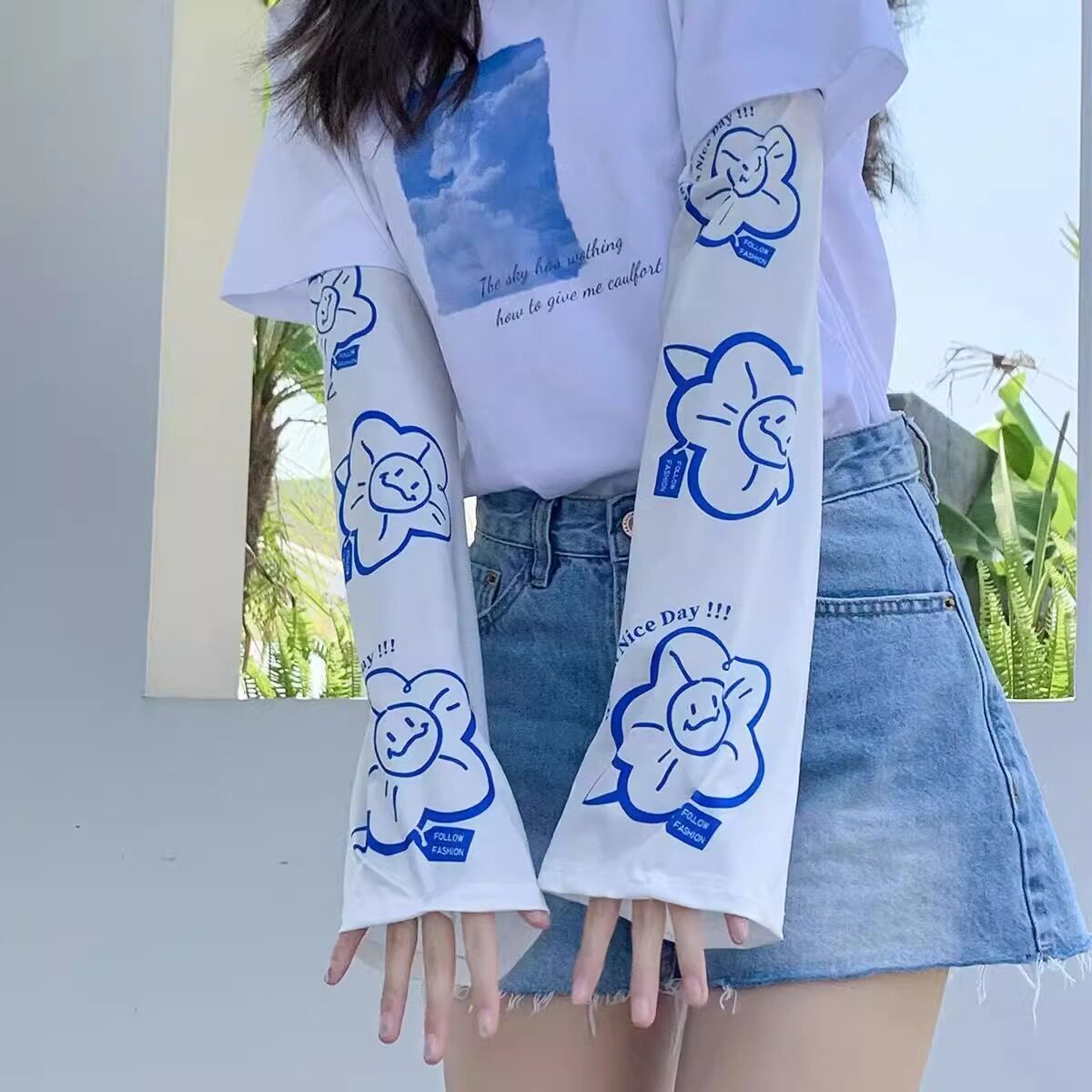 宽松冰袖向日葵防晒手袖女学生韩防晒袖套