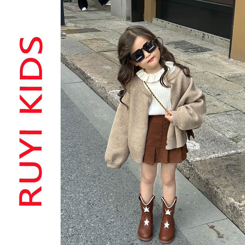 女童毛衣开衫外套2025秋冬新款咖啡色宽松荷叶边打底衫百褶裙套装,童装/婴儿装/亲子装,套装,淘宝优惠券,粉丝福利购,淘宝优惠卷